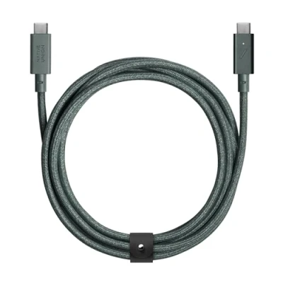 Image of Native Union Type C Belt Cable Pro 240W USB to 8ft Ultra Strong Charging with Leather Strap Compatible iPhone 16, 16 Max, MacBook 14&quot;/16&quot; M3, Air 15&quot; M3 (Slate Green)