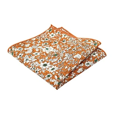 Image of DB Dickie Bow Luxury Cotton Pocket Square (Orange Floral) suitable for formalwear, office, weddings, parties, grooms &amp; groomsmen outfits