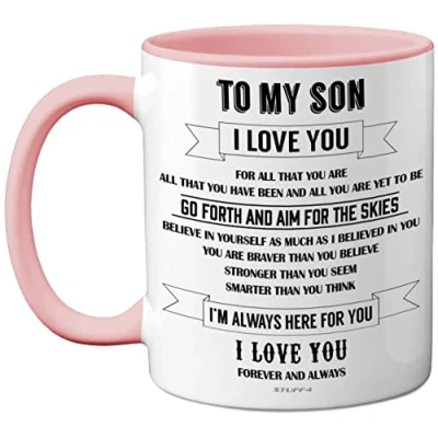 Image of Son Mugs to My Inspirational I Love You Mug, Gifts from Mum, Birthday Gifts, Gift Dad, for Sons, Idea Christmas 11oz Pink Ceramic Dishwasher Safe Mug