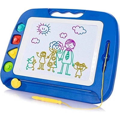 Image of SGILE Large Magnetic Drawing Board 4 Colors 42x33cm Pad with Stamps for Toddlers, Learning Toy Gift Magnet Etch Sketch Toys 36+ Month Kids Girls Boys, Blue