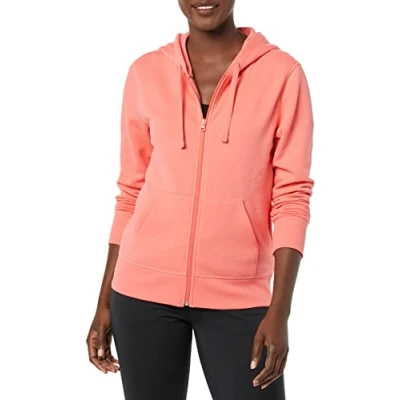 Image of Amazon Essentials Women&#039;s French Terry Fleece Full Zip Hoodie (Available in Plus Size), Coral Pink, L