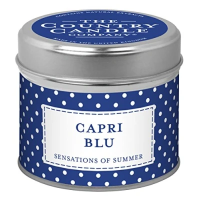 Image of The Country Candle Company Capri Blu Polka Dot in Tin, Metal, Multicolour, 7.5x7.5x6.6 cm