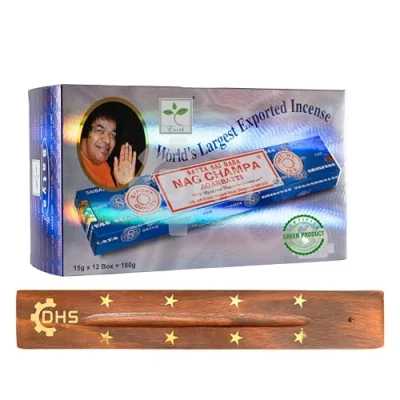 Image of Satya Nag Champa Agarbatti Incense Sticks Full Box of 12 With DHS Stick Holder Used for Aromatherapy, Yoga, Meditation, and Relaxation
