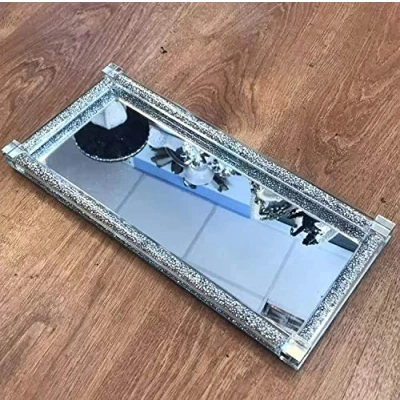 Image of Biznest bling crushed diamond gift crystallized trimmings crystal filled kitchen silver tray display anniversary, birthday present, home décor