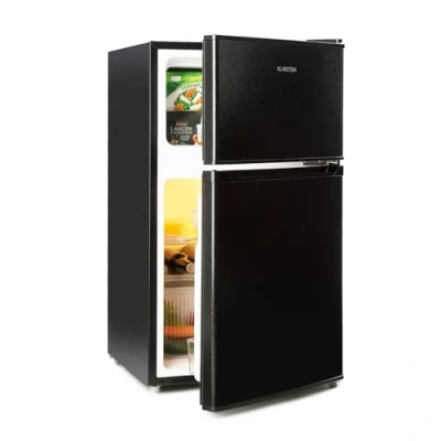 Image of Klarstein Big Daddy Cool Fridge Freezer Free Standing, Small Fridge, Refrigerator, Freezer, 42 dB, Glass Shelves, Door Trays, Interior Lighting, 87 L, Black