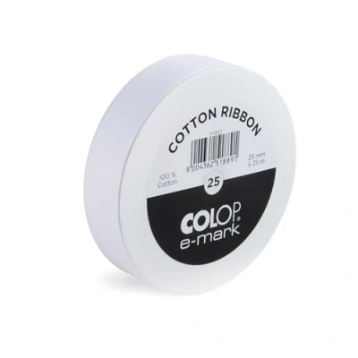 Image of COLOP e mark 25mm ribbon 154922 25 metres long 100% white cotton