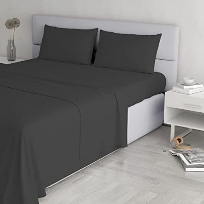 Image of Italian Bed Linen Elegant Set (Flat 250x300, Fitted Sheet 170x200cm+2 Pillowcases 52x82cm), Dark Grey, Microfiber, DOUBLE