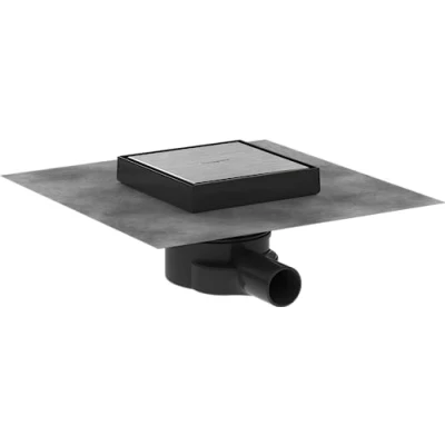 Image of hansgrohe 56249800 RainDrain Complete Set Point Drain 150/150 Backside Tileable Brushed Stainless Steel, 15 x 15cm