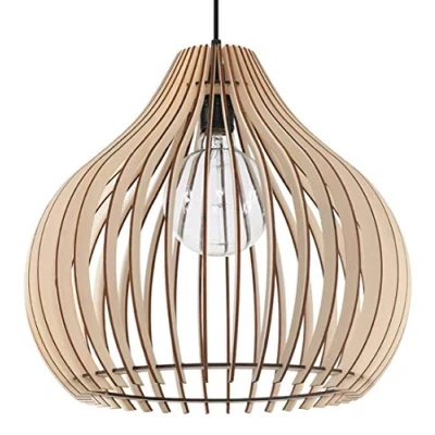 Image of Aprilla Wire Frame Pendant Light Natural Wood E27