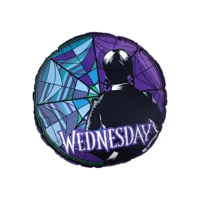 Image of Character World Officially Licensed Wednesday Shaped Cushion Pillow Stained Glass Design Stuffed Plush Round Perfect For Bedroom Or Living Room Décor 40 x 40cm