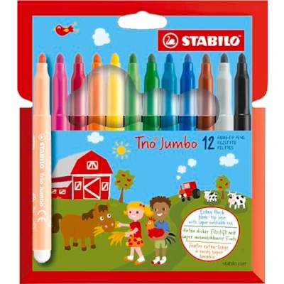 Image of STABILO Extra Thick Fibre Tip Pen Trio Jumbo Pack of 12 Assorted Colours