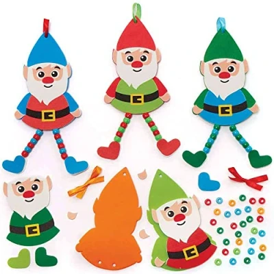 Image of Baker Ross FC832 Gnome Dangly Legs Decoration Kits Pack of 5, Kids Foam Crafts, Bead Arts and Crafts