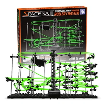 Image of CKB LTD Space Rail Perpetual Rollercoaster Glow in The Dark Level 4 Marble Roller Coaster Run DIY Track Build Kit Construction Gadget