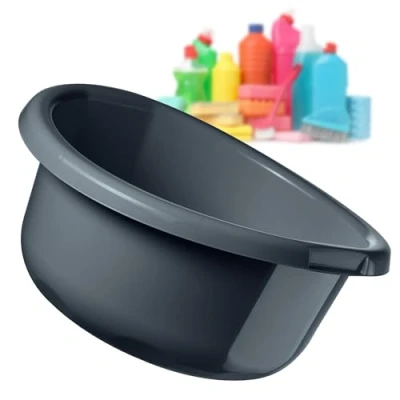 Image of KADAX Round Bowl 1.9L, Plastic Washing Up for Kitchen and Bathroom, Small Basin Dishes, Soaking Laundry House Cleaning (Dark Grey)