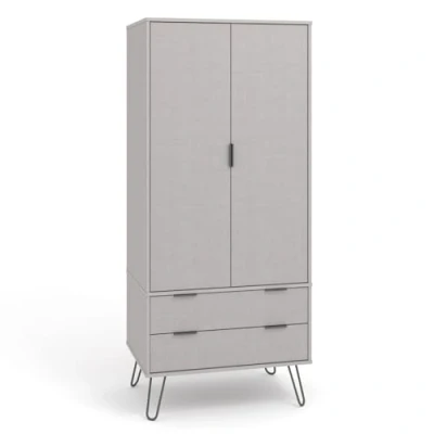 Image of Home Source 2 Door Wardrobe Cupboard, Industrial Storage Cabinet, Grey Finish, Drawer, Engineered Wood
