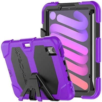 Image of TECHGEAR G SHOCK Case Designed for iPad Mini 7 2024 / 6 2021 (7th &amp; 6th Generation) Tough Rugged HEAVY DUTY Armour Shockproof with Stand Kids Schools Builders Restaurant PURPLE