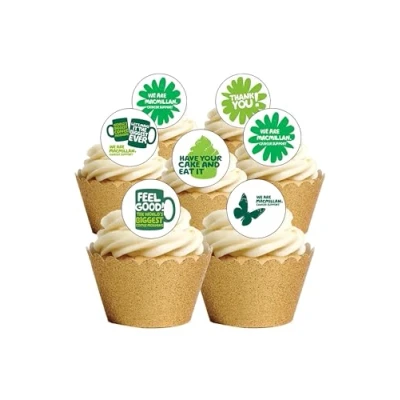 Image of 24 Precut MacMillan Coffee Morning Fundraising Edible Wafer Paper Cake Toppers