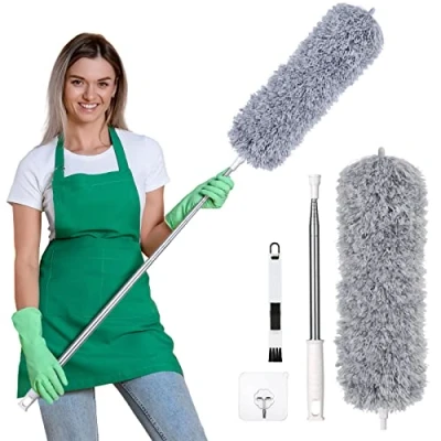 Image of Vicloon Feather Duster Extendable, 100 Inches Microfiber Cleaning Steel Telescopic with Bendable and Window Slot Brush Hand for Ceiling Fans, Cars…