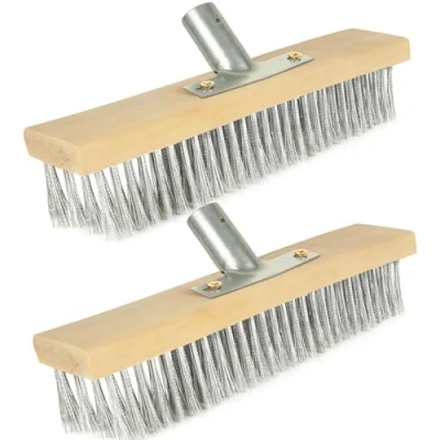 Image of AYSUM 2Pack 12&quot; Wire Broom Head Heavy Duty Steel Yard Sweeping Brush, Deck Scrub for Decking, Paving, Patio, Paths, Drives