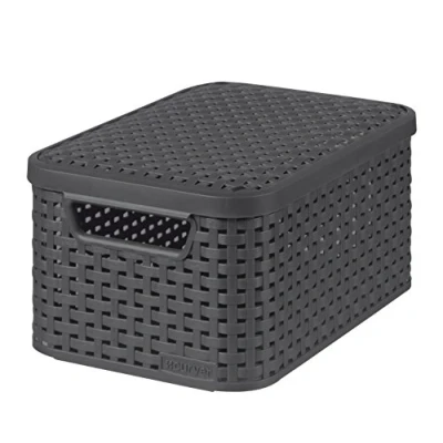 Image of Curver Basket with lid Rattan Style Small, Anthracite
