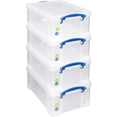 Image of Really Useful Box 9 Litre Plastic storage Clear, Multi purpose stacking storage, with a lid and clip lock handles, Ideal for home, office, school arts crafts (4, 9L)