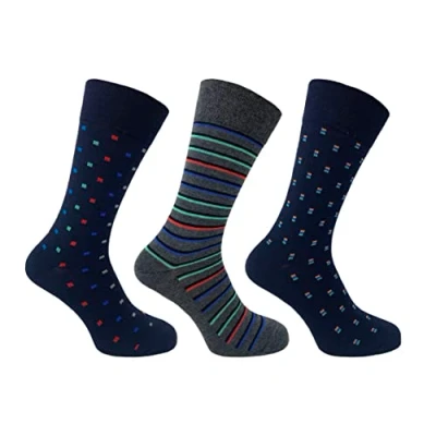 Image of Flexitop Men&#039;s Geo/Stripe design Socks 3 Pairs U.K. Size 6 11 socks, soft hold, comfort grip