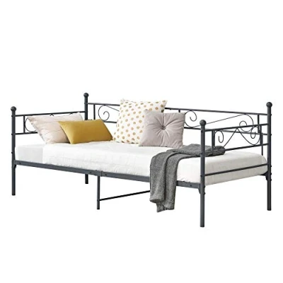 Image of [en.casa] Metal bed Kerava 90x200 cm Day with headboard and footboard Sofa Bunk Youth Guest Dark grey
