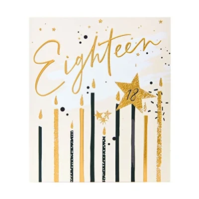 Image of UK Greetings 18th Birthday Card for Him/Her/Friend Gold Foil Candles Design
