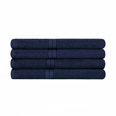 Image of Brentfords Super Absorbent Flannel 100% Cotton Bathroom Hand Towels Premium Quality &amp; Quick Drying 50 x 80cm Luxury Set of 4 Navy Blue