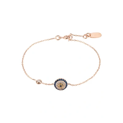 Image of LATELITA Evil Eye Charm Bracelets 18ct Rosegold Plated Sterling Silver Lab Created Round Cubic Zirconia Blue White Eyes &amp; Hamsa Hand