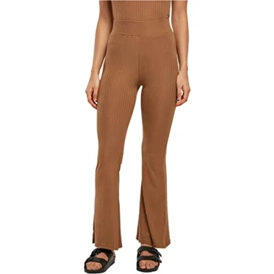 Image of Urban Classics Women&#039;s Ladies High Waist Rib Flared Leggings Yoga Pants, Dark Taupe, L