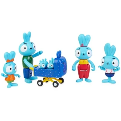 Image of Spin Master 6063824 Brave Bunnies Pack of 5 Action Figures The Rabbit Family (Ma, Pa, Bop, Boo and Babies in Pushchair), Toy for Boys Girls from 3 Years