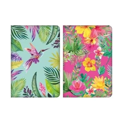 Image of Pack of 2 A6 2024 Day A Page Diary Index Organiser Floral Fabric Design