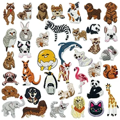 Image of Woohome 37 PCS Mixed Animal Iron On Patches Dog Cat Zebra Elephant Lion Penguin Sew DIY Decoration or Repair, Embroidered Appliques for Clothing Backpacks Jeans T Shirt Caps Shoes