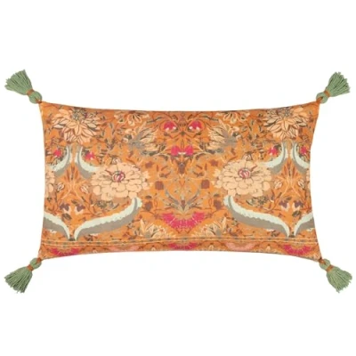 Image of Wylder Nature Charais Floral Tasselled Feather Filled Cushion Yellow Cotton Size 30 cm x 50