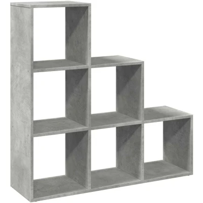 Image of vidaXL Room Divider Bookcase 3 Tier Bookshelf Concrete Grey Engineered Wood 99 x 29 cm 6 Cubical Compartments for Living Room, Study, Bedroom, Basement