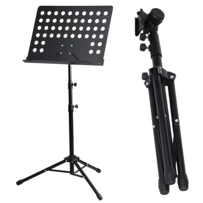 Image of ARA CHOICE Foldable Fully Adjustable Orchestral Music Stand Heavy Duty Folding Height Conductor Sheet Tripod Base Holder Black