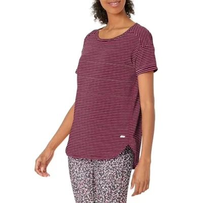 Image of Amazon Essentials Women&#039;s Studio Relaxed Fit Lightweight Crewneck T Shirt, Burgundy Stripes, S