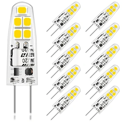 Image of Anmossi G4 LED Bulbs,2W Light Bulbs Equivalent 20W Halogen Bulb,6000K Cool White,200Lm,AC/DC 12V,Non Dimmable,No Flicker,360 Beam Angle,Pack of 10