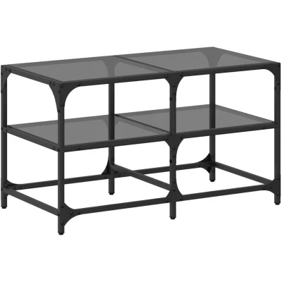 Image of vidaXL Coffee Table with Black Glass Top 78.5x40x45 cm Steel
