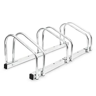 Image of Relaxdays Chromed Steel 3 Bicycles Stand Indoor and Outdoor Storage Ground/Wall Mount Silver, Alloy