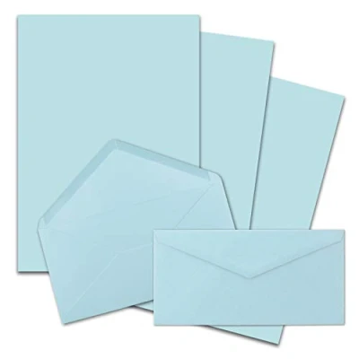 Image of FarbenFroh by Gustav Neuser 25 x A4 Writing Paper Sets with DIN Long Envelopes, Wet Seal, Light Blue, Matte Envelopes