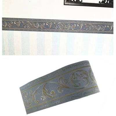 Image of No brand Self Adhesive Navy Blue Floral Rattan Wallpaper Border Peel Stick Decorative Ceiling Sticker Molding 10cm by 5meters