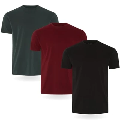 Image of FM London 3/5 Pack Mens T Shirt Premium Weight Shirts with Lightly Fitted Design Super Soft Made 100% Cotton Stretch Men&#039;s for any Occasion Durable Comfort Fit