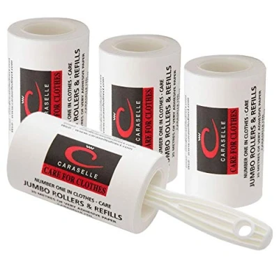 Image of Caraselle Jumbo Lint Rollers Versatile Sticky Roller for Pet Hair, Debris used on Clothes, Furniture, &amp; Carpet Portable Removers with Handle (1 + 3 refills) 20m long