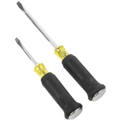 Image of Klein Tools 85442DD Screwdriver Set, Demolition Driver, 1/4 Inch and 5/16 Keystone Tips with Plated Metal Strike Cap, 2 Piece