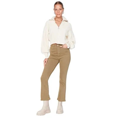 Image of Trendyol Women High Waist Flare Leg Jeans Khaki