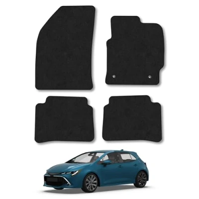 Image of Car Mats Compatible with Toyota Corolla (2018+) Tailored Fit Black Carpet Floor Set Accessory Custom 4 Pieces Anti Slip Backing &amp; Binding Trim Edge