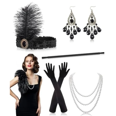 Image of Alintor 1920s Accessories for Women, 7 Pcs Great Gatsby Flapper Accessories, Peaky Blinders Fancy Dress Women