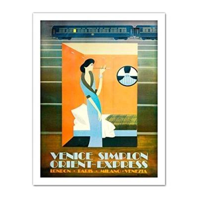 Image of Wee Blue Coo Orient Express Train London Paris Venice Artwork Framed Wall Art Print 18X24 Inch
